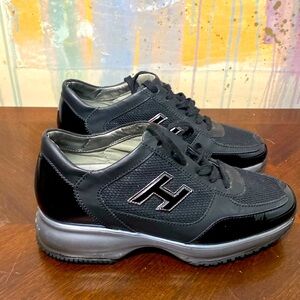 Hogan  Interactive H Flock Sneakers Black Gray Leather Women’s EU 36 1/2 /US 6.5